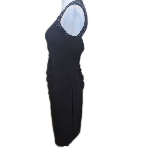 Cache ruched sleeveless beaded evening dress, black, black & silver beads 2 - Picture 2 of 7